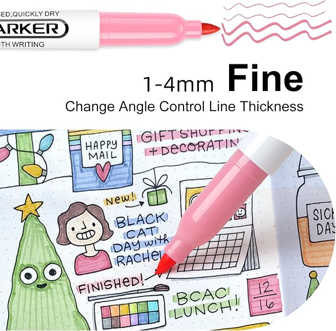 SFAIH 24 Pastel Permanent Markers - Assorted Dreamy Colors, Quick Drying, Fade Resistant, Fine Point Permanent Markers for Paper, Scrapbook, Coloring Book, Poster, School, Home, Art Painting, Drawing