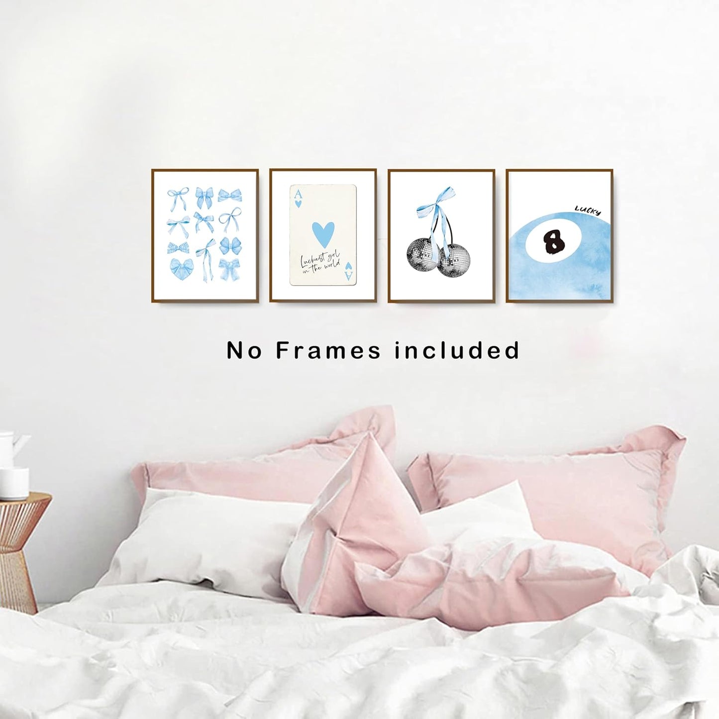 okaxscm Blue Coquette Trendy Preppy Wall Art Prints Set of 4, Coquette Room Decor, Preppy Room Decor Aesthetic, Blue Bow Disco 8 Ball Cherry Wall Decor Posters for Girls Bedroom Dorm, 8x10 Unframed