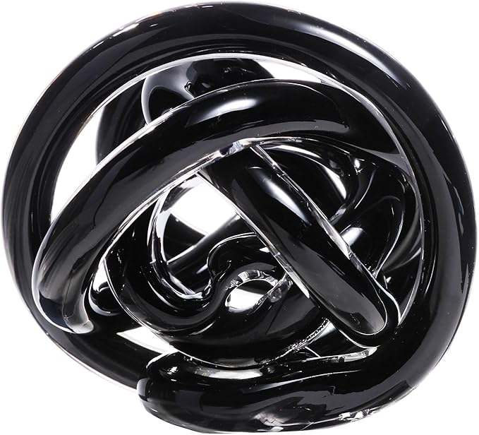 Luxury Lane Hand Blown Infinity Knot Sommerso Decorative Glass Ball for Bowls Home Decor 4 inch Tall Orbit Centerpiece Table Decoration Sculpture Black