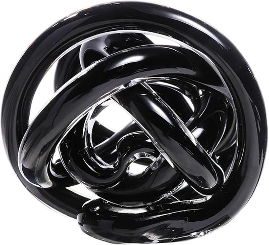 Luxury Lane Hand Blown Infinity Knot Sommerso Decorative Glass Ball for Bowls Home Decor 4 inch Tall Orbit Centerpiece Table Decoration Sculpture Black