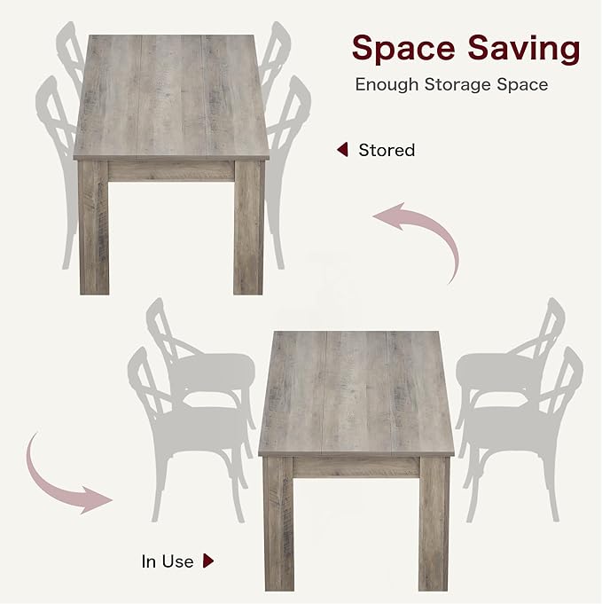 CABIHOME Dining Table for 4-6, 63" Inch Dining Tables for 4, Farmhouse Large Kitchen Dining Table, Rectangular Dining Room Table for Small Space, Dinner Table for Kitchen, Apartment, Rustic Gray