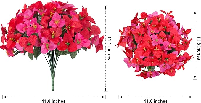 Artificial Flowers for Outdoors, 4 Bundles Fake Bougainvillea Flower UV Resistant Silk Flowers for Outside, Outdoor Faux Plants for Planter Patio Porch Window Garden Home Decoration (RedHotpink)