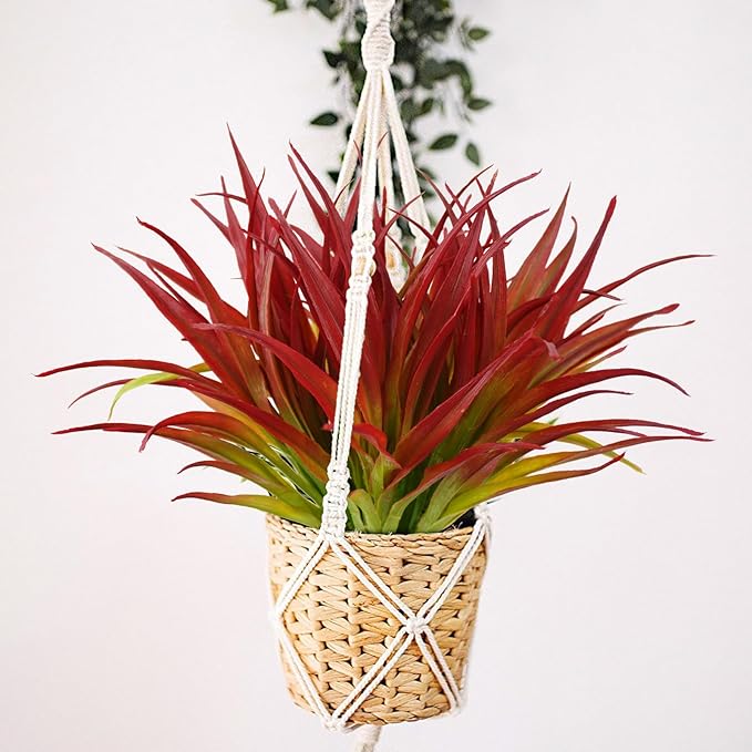 8Pcs Artificial Grass Plant Fake Outdoor Plastic Plants UV Resistant Faux Grasses Greenery Shrubs for Window Box Garden Patio Porch Home Decor Rose Red