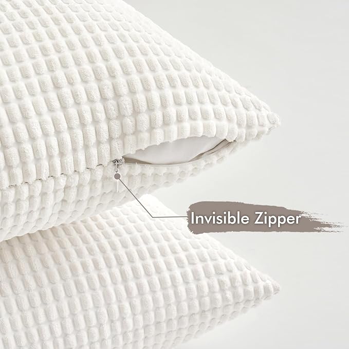 MIULEE Boho Farmhouse Throw Pillow Covers 18x18 Inch Set of 4 Soft Neutral Pillow Covers Cream White Corduroy Couch Pillowcases Home Decor for Sofa Living Room Bed