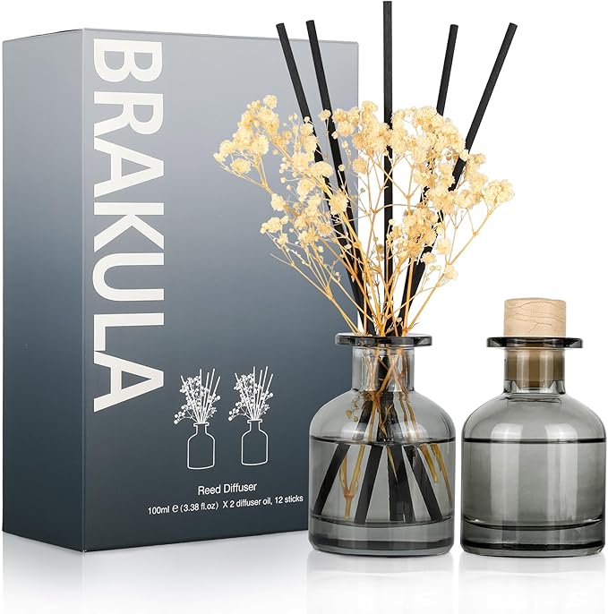 Brakula 2 Pack Reed Diffuser, Bamboo + Lavender Vanilla (3.38 fl oz Each Pack), Home Fragrance with 12 Sticks, Shelf Decor, Reed diffusers for Home