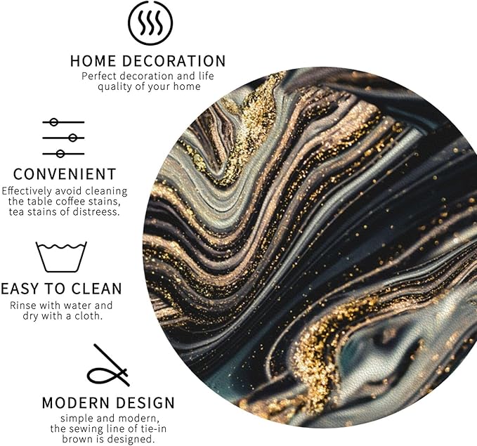Black Gold Marble Style Coasters Set of 6 Coasters for Drinks Absorbent Double-Sided Leather PVC Coaster for Tabletop Protection Coffee Table Decor Ideal for Home Decor House Warming Gifts