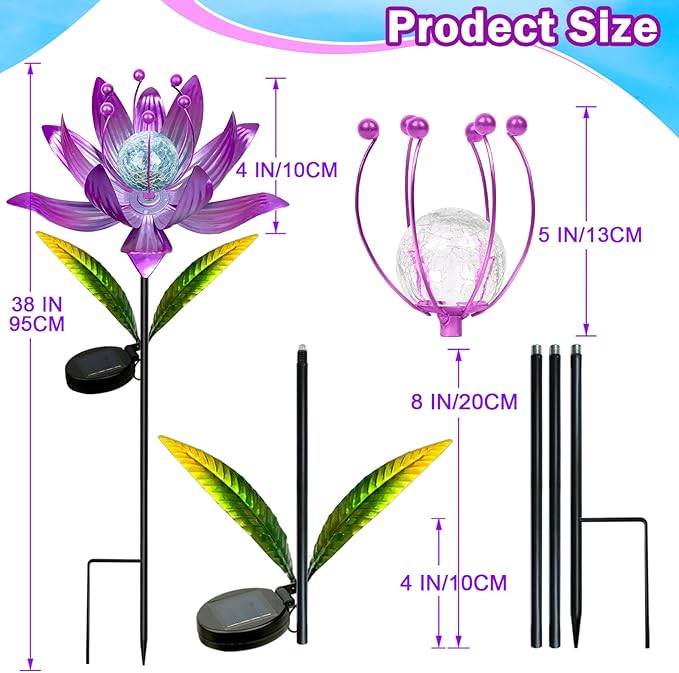 Wind Spinners Outdoor, 38 Inch Metal Wind Spinner Yard Art with Stake, Colorful Solar Windmill for Yard and Garden Lawn Patio Farmhouse Decor (Pink)