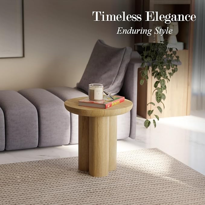 Relso Gaia Round End Table for Living Room and Farmhouse | Solid Mango Wood for Rustic Elegance | Ideal for Side Tables, Nightstands & More | Wood Side Table Round for Bedroom (Natural)