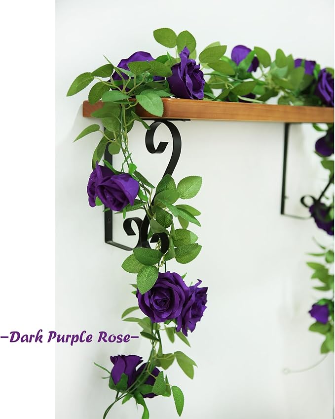 Felice Arts 2 Pack Dark Purple Artificial Floral Garland Each 6.5FT Fake Rose Vine Hanging Rose Garland for Wedding Flowers Table Centerpiece Arrangement Room Baby Shower Teepee Mirror Decor