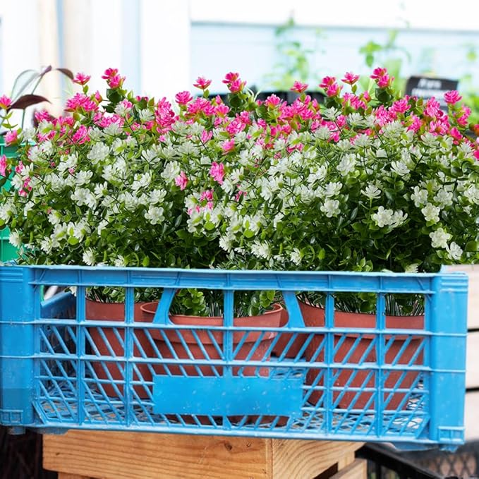 24PCS Artificial Eucalyptus Plants,Fake Boxwood Shrubs UV Resistant No Fade Faux Plastic Greenery for Wedding Bridal Bouquet Indoor Outdoor Home Garden Kitchen Office Table Vase(Milk Green)