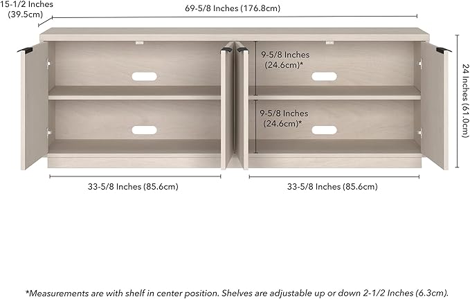 Henn&Hart TV Stand for TVs up to 78'' with 2 Storage Cabinets and Adjustable Shelves for Living Room, Family Room, or Office, Alder White