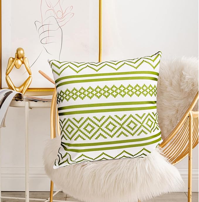 Decorative Throw Pillow Covers Set of 2 Grass Green Boho Pillow Covers 18x18 Inch Throw Pillow Cover Linen Pillowcase Modern Farmhouse Outdoor Pillow Covers for Couch Sofa Bed Living Room