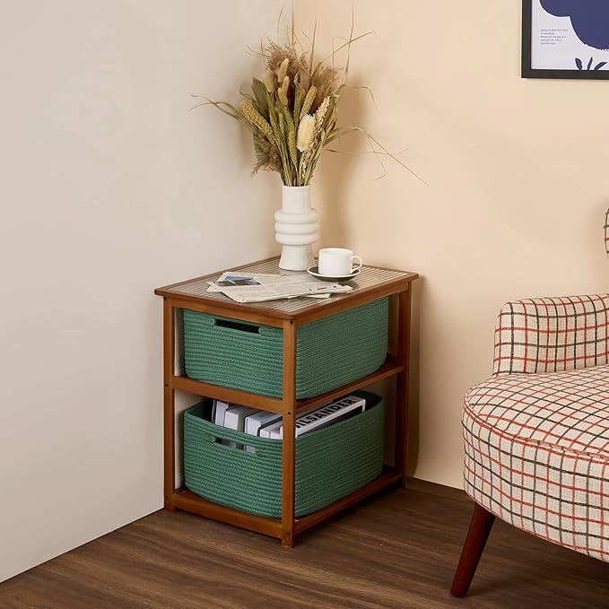 Large Storage Baskets for Shelves, Closet Organizers Bins for Clothes Blanket Towels, Baby Nursery, Toy Baskets Box, Woven Rope Baskets, 17 x 13 x 7.5”, 2 Packs Green