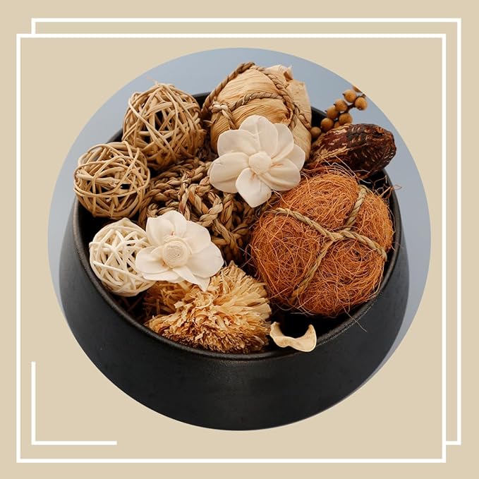 Qingbei Rina Decorative Balls for Centerpiece Bowls, Wicker Rattan Balls Decorative, Assorted Bowl Vase Fillers, Decorative Orbs Woven Spheres, Wedding Table Home Decor(Brown)