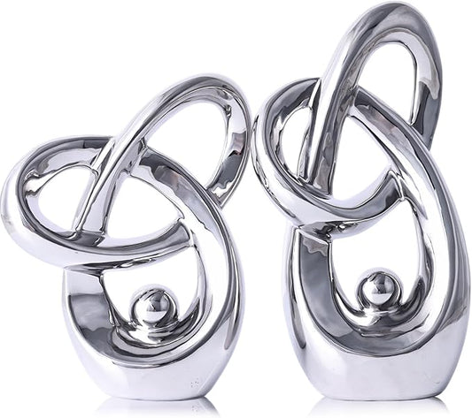 Silver Modern Abstract Art Home Decor Accent,Statues Coffee Table Decor for Living Room,Table Centerpieces for Dining Room,Ceramic Sculptures and Silver Knick Knacks for TV Stand Decor
