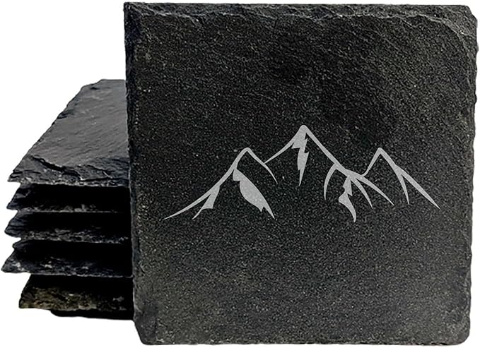 Mountain Majesty Slate Coasters with Stunning Mountain Scene Design - Perfect for Home and Office Decor and Protection of Surfaces, Available in Square or Round Coasters - Square Slate - Set of 4