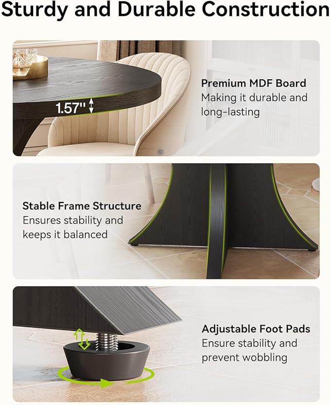 LITTLE TREE Round Dining Table for 4-6, 47.24 Inches Farmhouse Wooden Kitchen Table with Spacious Tabletop for Dining Room, Black