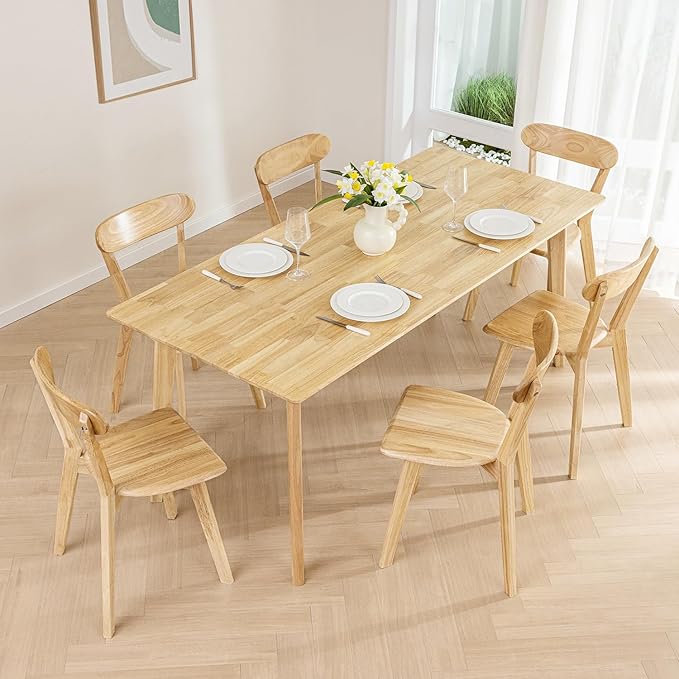 DELAVIN Soild Wood Dining Chairs Set of 6, Mid Century Oak Wood Kitchen Chairs, Vintage Dining Room Chairs Set Suitable for Kitchen, Natural