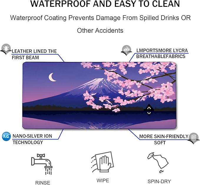 Large Extended Gaming Mouse Pad with Stitched Edges, Non-Slip Waterproof Rubber Base Mouse Pad for Office, Computer, Laptop and Home Mousepad 31.5 x 15.7 Inch, Janpanese Sakura