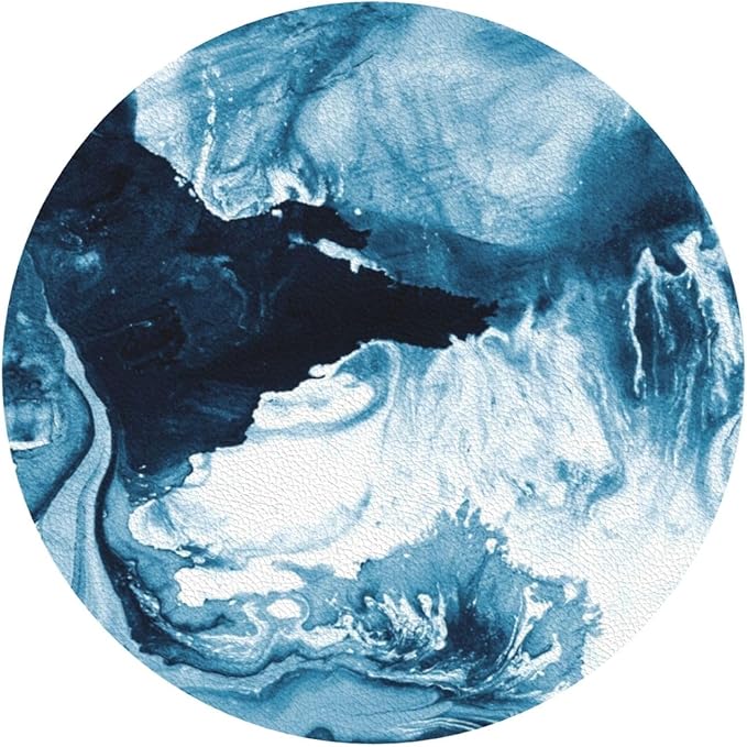Blue Ocean Marble Coasters Set of 6 Coasters for Drinks Absorbent Double-Sided Leather PVC Coaster for Tabletop Protection Coffee Table Decor Ideal for Home Decor House Warming Gifts