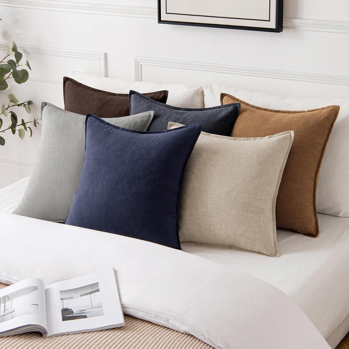 MIULEE Decorative Linen Euro Sham Pillow Covers 22x22 Inch Brown Boho Farmhouse Neutral Couch Throw Pillows for Bed Pack of 2 Accent Modern Pillowcase Sofa Livingroom Home Decor