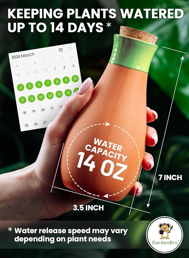 4 Pcs Ollas Terracotta Watering Pots Large - 14 Oz Self Watering Planter Insert Olla Watering System for 1-Week Easy to Refill - Clay Plant Watering Globes for Outdoor & Indoor Plants [4 PCS, Bright]