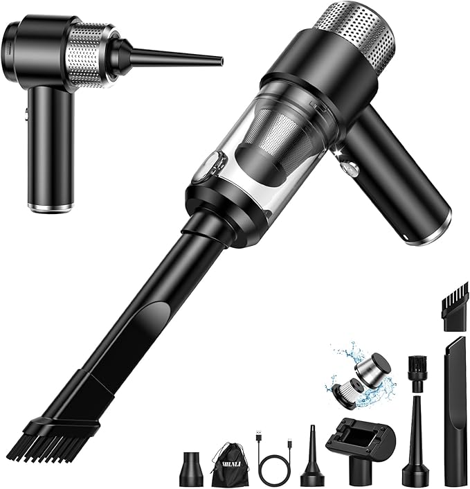 Mini Vacuum Cleaner, 16000PA Car Vacuum Cleaner Portable Cordless with LED Light, 4 in 1 Air Duster and Handheld Small Vacuum Rechargeable for Car, Home, Office, Pet（Black）