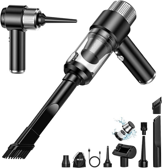 Mini Vacuum Cleaner, 16000PA Car Vacuum Cleaner Portable Cordless with LED Light, 4 in 1 Air Duster and Handheld Small Vacuum Rechargeable for Car, Home, Office, Pet（Black）