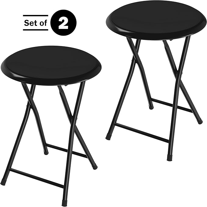 Lavish Home Folding Bar Stools - Set of 2 Heavy-Duty 18-Inch Stool - 225lb Capacity and Padded Seats for Dorm, Recreation or Game Room (Black)