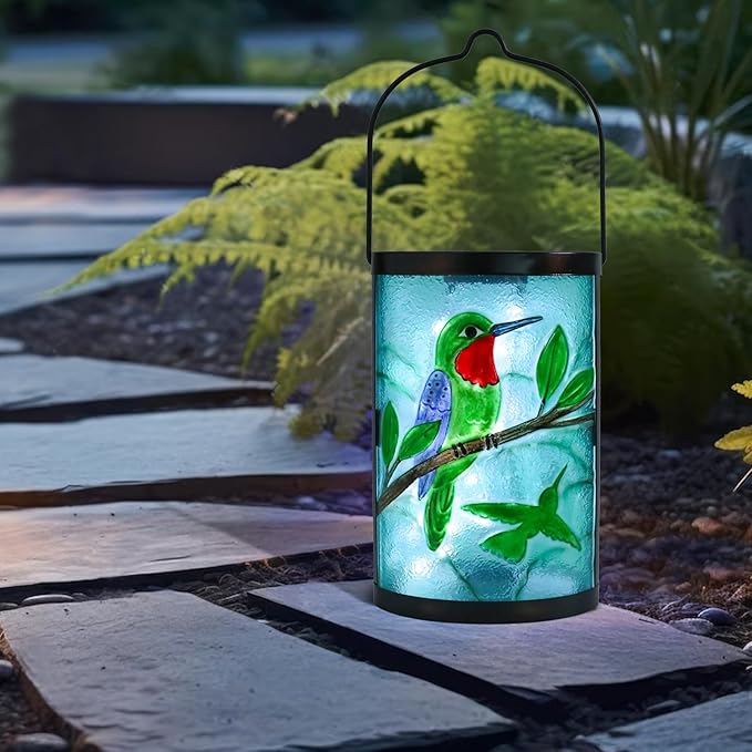 Afirst Hanging Solar Lantern Outdoor Bird Glass Lights Waterproof LED Lamp for Garden Yard Tree Desk Decor