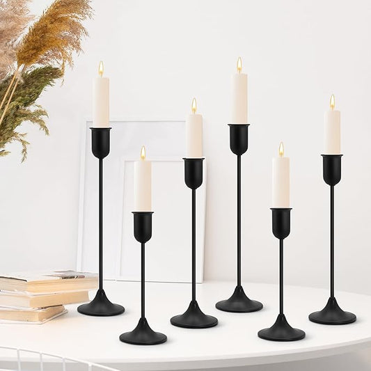 6 Pcs Black Candle Holders Set, Vintage Home Decor – Modern Taper Candlestick Holders for Wedding, Table Centerpieces – Great Gift for Halloween Decor,Thanksgiving Day & Christmas Season