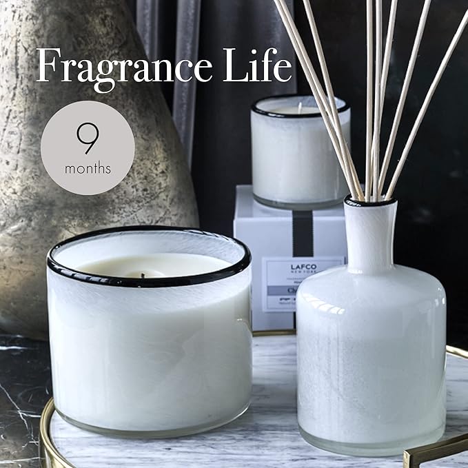 LAFCO New York Signature Reed Diffuser, Champagne - 15 oz - Up to 9 Months Fragrance Life - Reusable, Hand Blown Glass Vessel - Natural Wood Reeds - Made in The USA