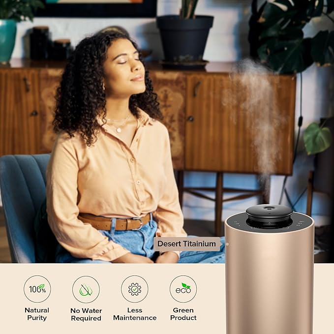 Waterless Essential Oil Diffuser for Home Aromatherapy Scent Diffusers with 3 Countdown Timer Settings or Timer-Off, 3 Mist Levels for Car Room Studio Office, ANX Premium Metal Black 2 Pack