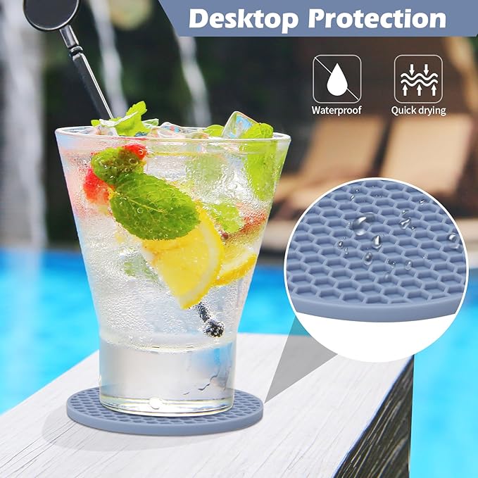 Silicone Coasters Set of 8 with Holder,Coasters for Drinks,Beer,Coffee Coasters,Suitable for Kinds Cups,Hot or Cold,Anti-SLI,Non-Stick,Anti-Overflow Tabletop Protection and Decor (8 Pcs, Blue)