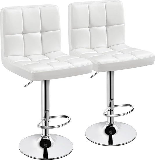 Yaheetech Bar Stools Set of 2, PU Leather Adjustable Swivel Barstools, Armless Hydraulic Kitchen Counter Bar Stool, Kitchen Island Chairs Set of 2, White