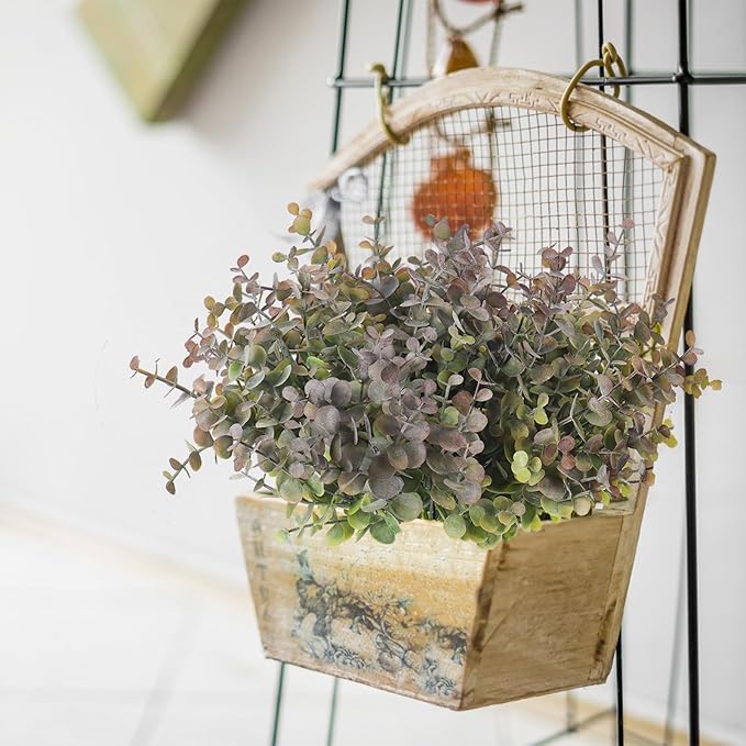 RECUTMS 12 Bundles Fake Bushes Artificial Plants Outdoor Faux Plant Eucalyptus Stems Fake Porch Plants for Farmhouse Bathroom Office Vase Centerpiece Indoor Outdoor Decor(Dusty Purple)