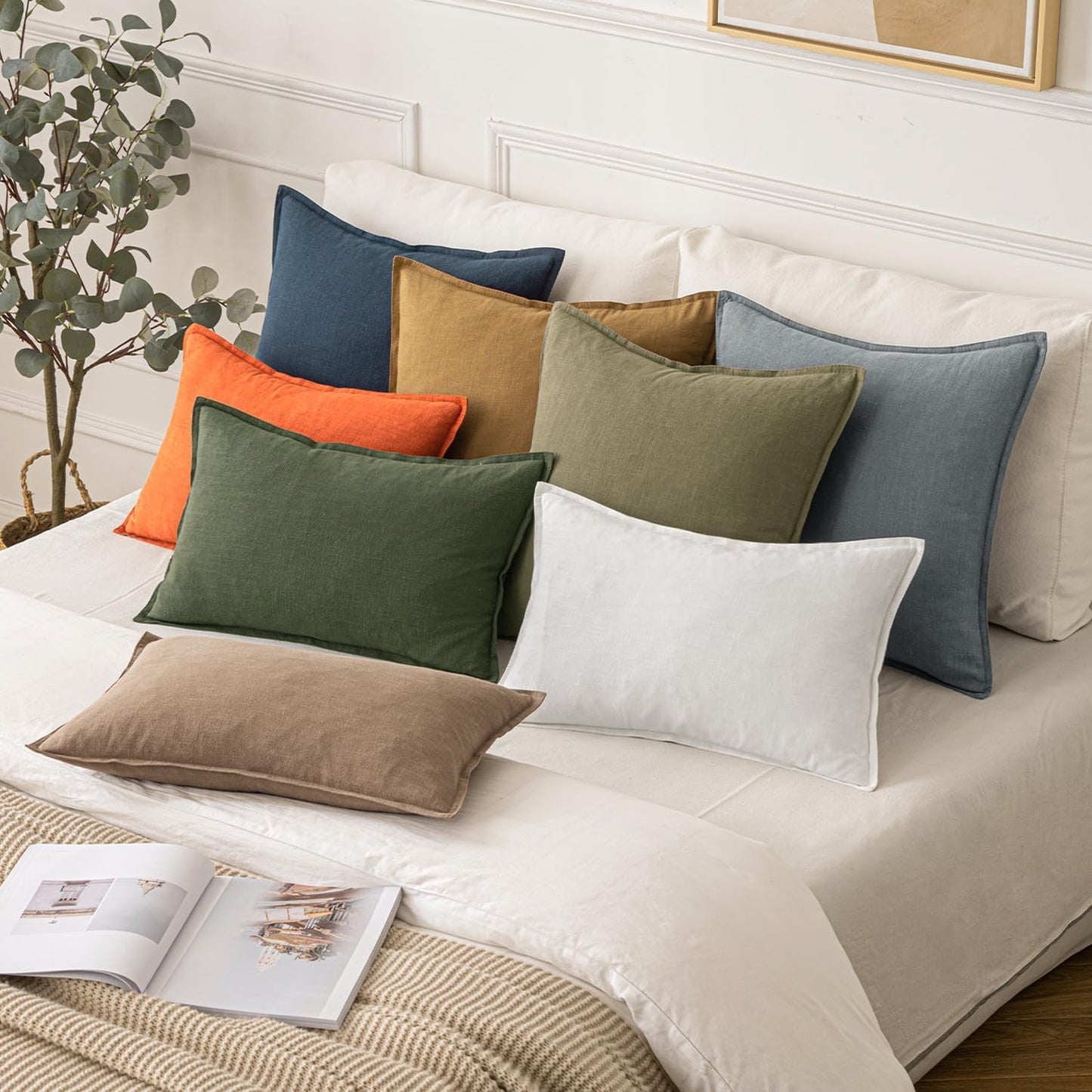 MIULEE Decorative Linen Lumbar Pillow Covers 12x20 Inch Cream White Boho Farmhouse Neutral Couch Throw Pillows Christmas for Bed Pack of 2 Accent Modern Pillowcase Sofa Livingroom Home Decor