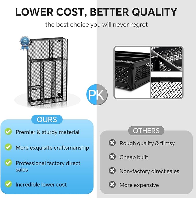 Desk Drawer Organizer, Office Drawer Divider Organizer Tray with 6 Compartments, Metal Mesh Desktop Organization and Accessories for Stationery Makeup Kitchen Toolroom School ＆ Office, 11x6.1x1.38 in
