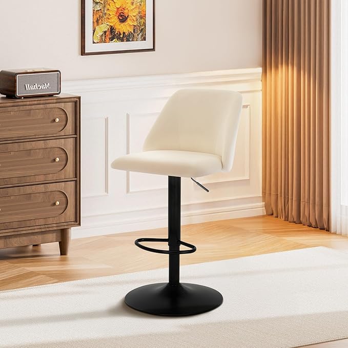 COLAMY Bar Stools Set of 4, Modern Swivel Bar Chairs, Adjustable Upholstered Barstools Counter Height with Full Backrest for Bar, Dining Room, Kitchen Island, Beige