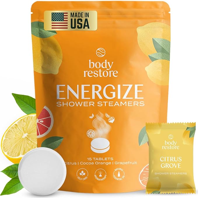 Body Restore Shower Steamers Aromatherapy 15 Pack - Christmas Stocking Stuffers for Men, Birthday Gifts for Women, White Elephant, Relaxation, Self Care - Citrus