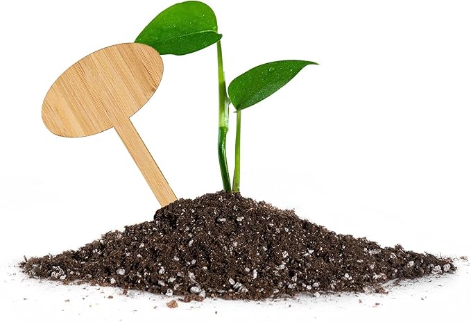 OBTANIM 75 Pack Bamboo Oval Plant Labels with A Marker Pen, Garden Markers Sign Plant Tags for Seedling Potted Herbs Flowers Vegetables