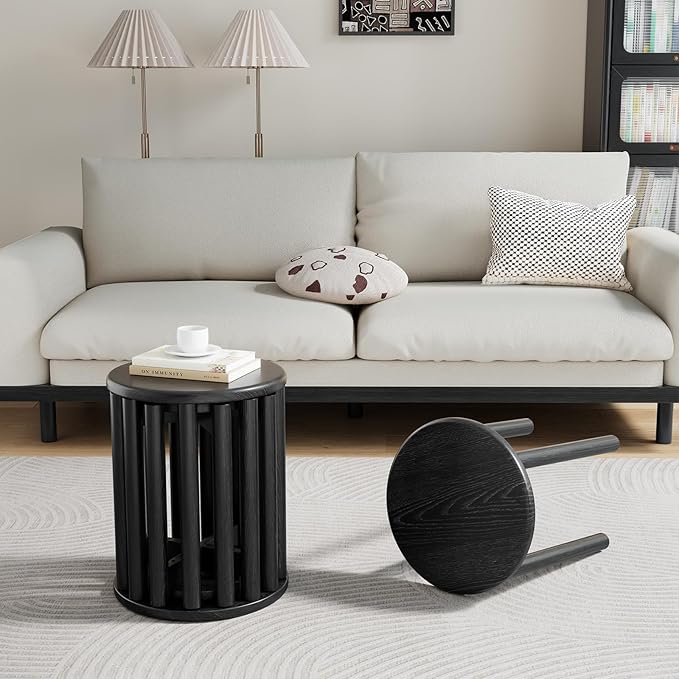 Stackable Stools Set of 4,Wood Stool,18 Inch Stool,Stacking Stools,Nesting Table,Sturdy and Durable,No Installation Required,Top Stackable Round Side Table (Black Barstool)