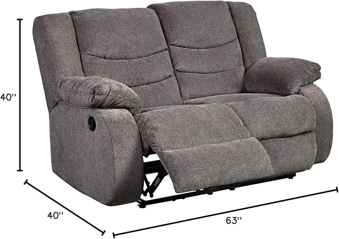 Signature Design by Ashley Tulen Modern Manual Pull Tab Reclining Loveseat, Dark Gray