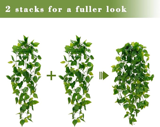 BLEUM CADE 1pcs Fake Hanging Plants Kit with Pot and Plant Hanger, Artificial Pothos Vines Hanging Potted Plant Greenery for Home Living Room Indoor Outdoor Decor