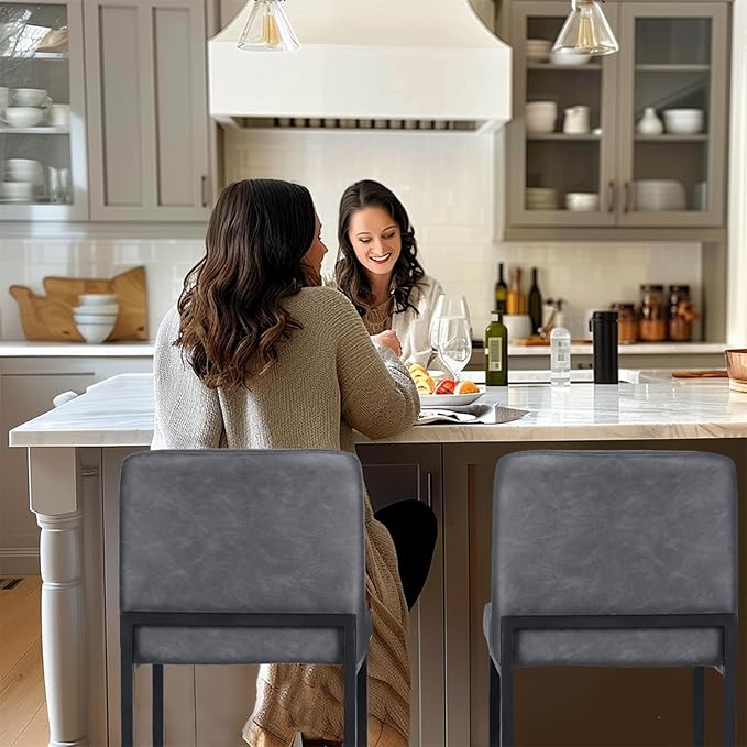 Sophia & William Bar Stools, Counter Height 24" Bar Stools for Kitchen Island, Modern PU Leather Metal Counter Stools,Grey,1 Pack