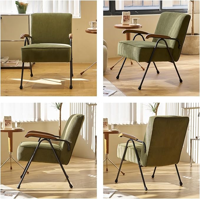 MFFM Fabric Armchair, Modern Accent Chair High Back, Living Room Chairs with Metal Legs and Soft Padded, Sofa Chairs for Home Office,Bedroom,Dining Room (Green)