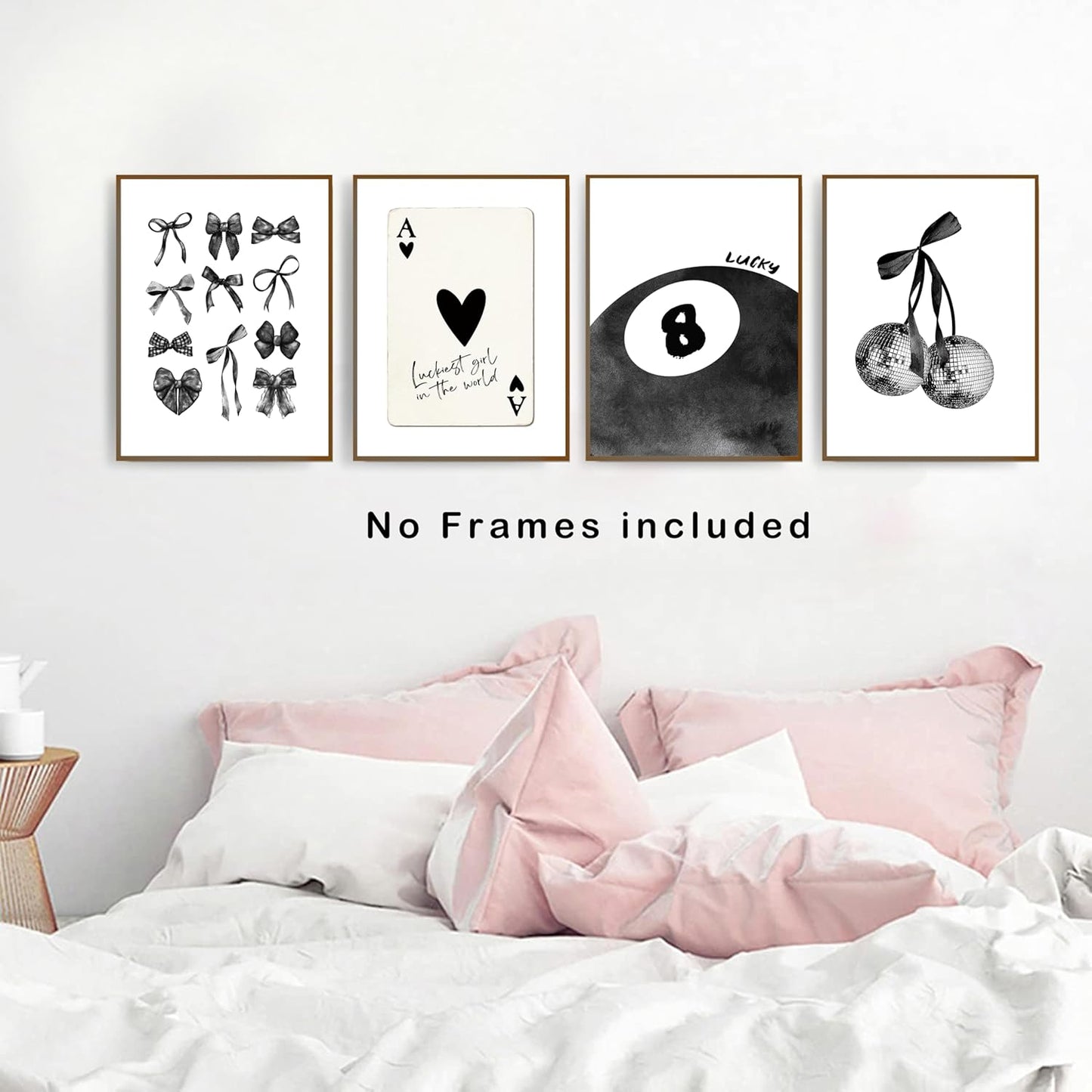 okaxscm Black Coquette Trendy Preppy Wall Art Prints Set of 4, Coquette Room Decor, Preppy Room Decor Aesthetic, Black Bow Disco 8 Ball Cherry Wall Decor Posters for Girls Bedroom Dorm, 12x16 Unframed