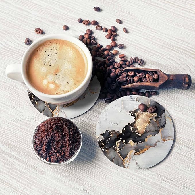 Alcohol Ink Painting Black Coaster Luxury Marble Liquid Global Texture Tabletop Protection for Any Table Type Wood, Granite, Glass, Soapstone, Sandstone, Marble, Stone Tables