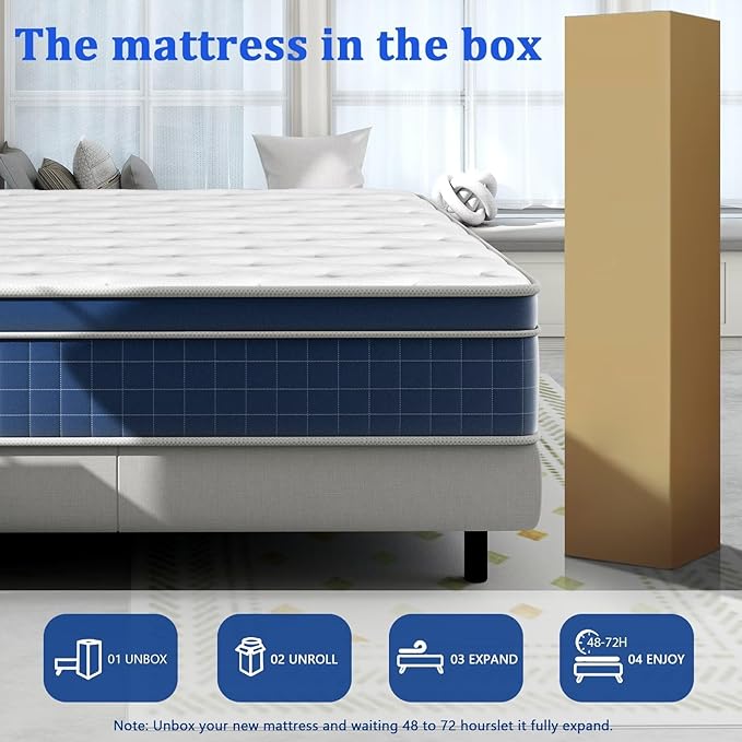 Full Size Mattress in a Box 14 Inch Hybrid Mattress [Enhanced Stability], Medium Firm Feel with Memory Foam and Pocket Springs, Reinforced Edge Support