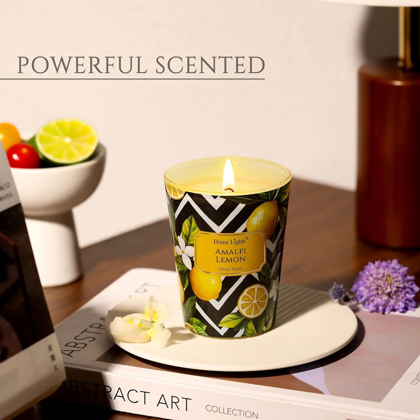 HomeLights Large jar Candle | 1-Wick Long-Lasting Scented Candles, 6.7oz Natural Soy Wax Candle for Home Scented, Eclectic Mixed Styles Gifts for Women & Men, Amalfi Lemon